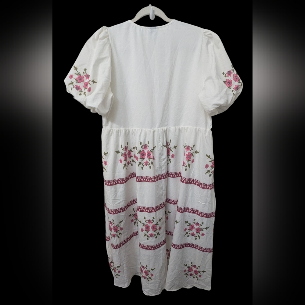 Floral Midi White & Pink Dress 0XL - Picture 3 of 7